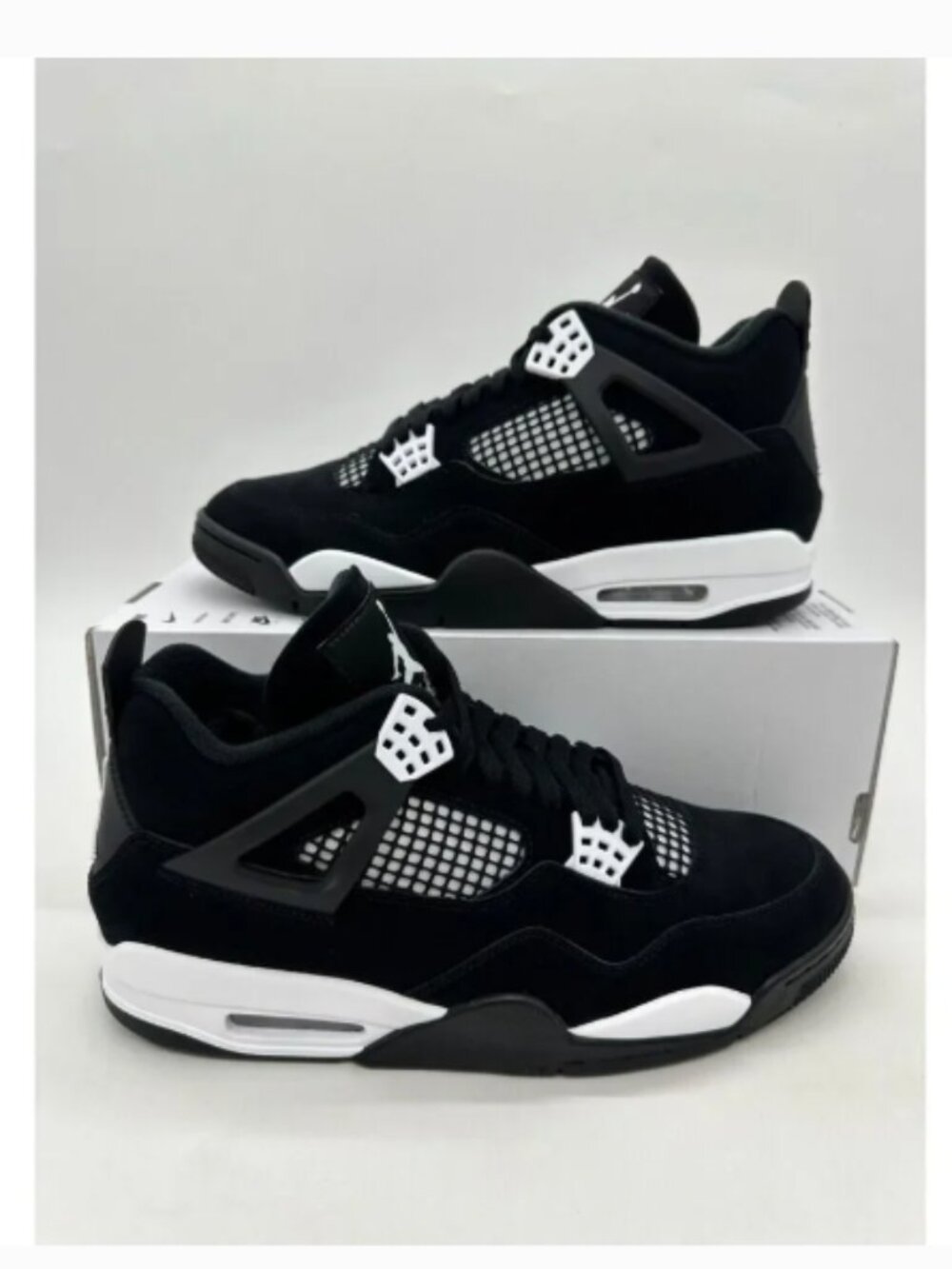 Air Jordan 4 Retro Men's White Thunder Black Suede Shoes